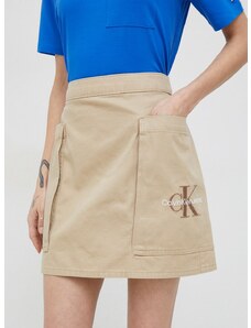 Βαμβακερή φούστα Calvin Klein Jeans χρώμα: μπεζ