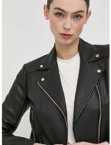 Δερμάτινο jacket Pinko γυναικεία, χρώμα: μαύρο