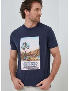 Βαμβακερό μπλουζάκι Guess Χρώμα: ναυτικό μπλε