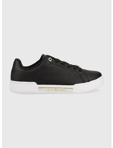 Δερμάτινα αθλητικά παπούτσια Tommy Hilfiger COURT SNEAKER GOLDEN TH χρώμα: μαύρο, FW0FW07116 F3FW0FW07116