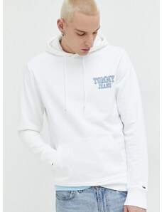 Βαμβακερή μπλούζα Tommy Jeans χρώμα: άσπρο, με κουκούλα