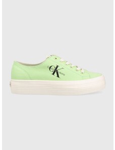 Πάνινα παπούτσια Calvin Klein Jeans VULC FLATFORM ESSENTIAL MONO VULC FLATFORM ESSENTIAL MONO χρώμα: πράσινο, YW0YW01030 YW0YW01030