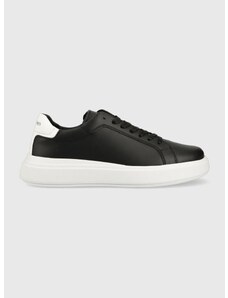 Δερμάτινα αθλητικά παπούτσια Calvin Klein LOW TOP LACE UP LTH χρώμα: μαύρο, HM0HM01016