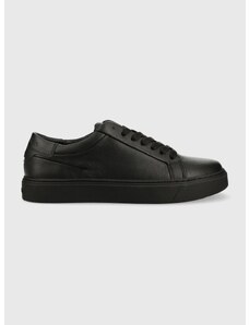 Δερμάτινα αθλητικά παπούτσια Calvin Klein LOW TOP LACE UP PB χρώμα: μαύρο, HM0HM01019