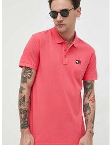 Βαμβακερό μπλουζάκι πόλο Tommy Jeans χρώμα: ροζ