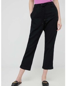 Παντελόνι με λινό μείγμα Tommy Hilfiger χρώμα: μαύρο