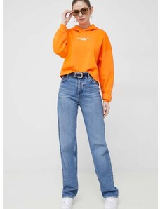 Μπλούζα Calvin Klein Jeans χρώμα: πορτοκαλί, με κουκούλα