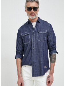 Βαμβακερό πουκάμισο Guess ανδρικό, χρώμα: ναυτικό μπλε