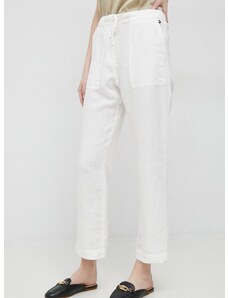 Λινό παντελόνι Tommy Hilfiger χρώμα: άσπρο