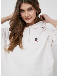 Βαμβακερή μπλούζα Tommy Hilfiger γυναικεία, χρώμα: άσπρο, με κουκούλα
