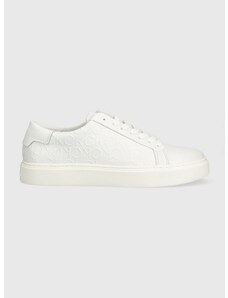 Δερμάτινα αθλητικά παπούτσια Calvin Klein LOW TOP LACE UP MONO HF χρώμα: άσπρο, HM0HM01068