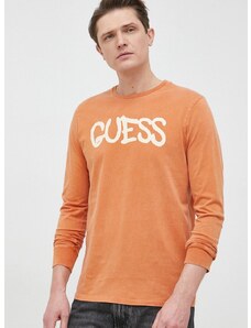 Βαμβακερή μπλούζα με μακριά μανίκια Guess x Banksy χρώμα: πορτοκαλί