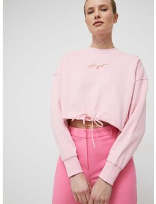 Βαμβακερή μπλούζα HUGO γυναικεία, χρώμα: ροζ