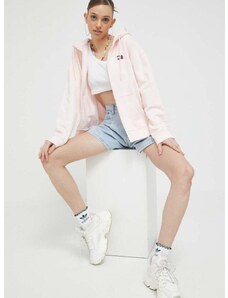Βαμβακερή μπλούζα Tommy Jeans γυναικεία, χρώμα: ροζ, με κουκούλα