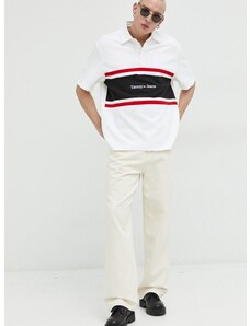 Βαμβακερό μπλουζάκι πόλο Tommy Jeans χρώμα: μπεζ