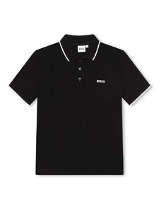 Παιδικά βαμβακερά μπλουζάκια πόλο BOSS χρώμα: μαύρο