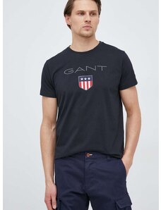 Βαμβακερό μπλουζάκι Gant χρώμα: μαύρο