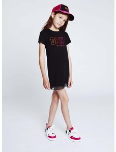 Παιδικό βαμβακερό φόρεμα DKNY χρώμα: μαύρο