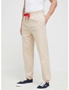 Βαμβακερό παντελόνι HUGO χρώμα: μπεζ