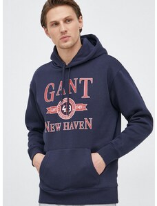 Μπλούζα Gant χρώμα: ναυτικό μπλε, με κουκούλα