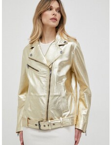 Δερμάτινο jacket BOSS γυναικεία, χρώμα: χρυσαφί