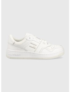 Δερμάτινα αθλητικά παπούτσια Tommy Jeans BASKET CUPSOLE χρώμα: άσπρο, EM0EM01194