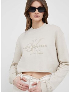 Βαμβακερή μπλούζα Calvin Klein Jeans γυναικεία, χρώμα: μπεζ
