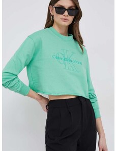 Βαμβακερή μπλούζα Calvin Klein Jeans γυναικεία, χρώμα: πράσινο