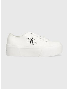Πάνινα παπούτσια Calvin Klein Jeans FLATFORM+ CUPSOLE LOW TXT FLATFORM+ CUPSOLE LOW TXT χρώμα: άσπρο, YW0YW01033 YW0YW01033