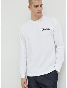 Βαμβακερή μπλούζα με μακριά μανίκια Converse χρώμα: άσπρο