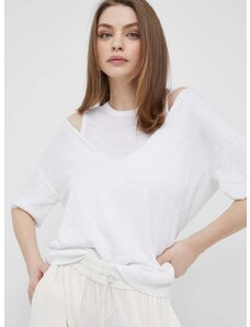 Λινό πουλόβερ Dkny χρώμα: άσπρο