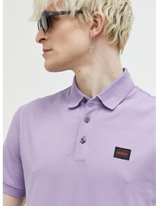 Βαμβακερό μπλουζάκι πόλο HUGO χρώμα: μοβ
