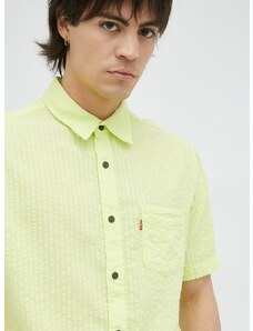 Βαμβακερό πουκάμισο Levi's ανδρικό, χρώμα: πράσινο