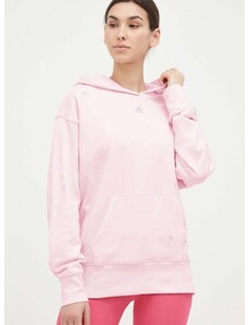 Βαμβακερή μπλούζα adidas γυναικεία, χρώμα: ροζ, με κουκούλα