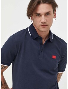 Βαμβακερό μπλουζάκι πόλο HUGO χρώμα: ναυτικό μπλε