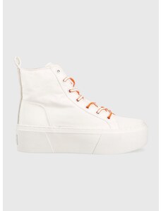 Πάνινα παπούτσια Calvin Klein Jeans FLATFORM+ CUPSOLE MID SOFTNY χρώμα: άσπρο, YW0YW00918
