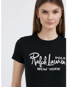 Βαμβακερό μπλουζάκι Polo Ralph Lauren χρώμα: μαύρο