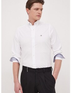 Βαμβακερό πουκάμισο Gant ανδρικό, χρώμα: άσπρο