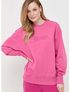 Βαμβακερή μπλούζα BOSS γυναικεία, χρώμα: ροζ