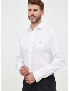 Βαμβακερό πουκάμισο Polo Ralph Lauren ανδρικό, χρώμα: άσπρο