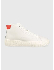 Δερμάτινα ελαφριά παπούτσια Tommy Jeans TJM OUTSOLE MID CUT χρώμα: άσπρο, EM0EM01218