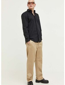 Βαμβακερό πουκάμισο HUGO ανδρικό, χρώμα: μαύρο