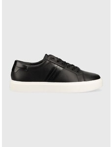 Δερμάτινα αθλητικά παπούτσια Calvin Klein LOW TOP LACE UP LTH χρώμα: μαύρο, HM0HM01055