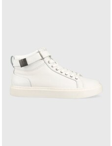Δερμάτινα αθλητικά παπούτσια Calvin Klein HIGH TOP LACE UP W/PLAQUE χρώμα: άσπρο, HM0HM00973 F3HM0HM00973