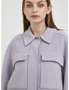 Μάλλινο μπουφάν Calvin Klein χρώμα: μοβ