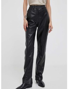 Δερμάτινο παντελόνι Calvin Klein χρώμα: μαύρο
