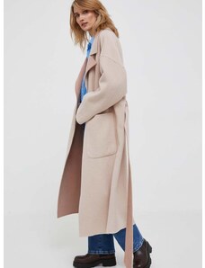 Μάλλινο παλτό διπλής όψης Calvin Klein χρώμα: ροζ