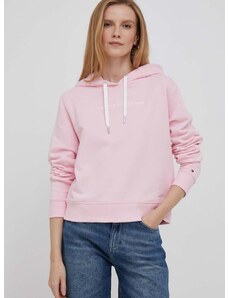 Βαμβακερή μπλούζα Tommy Hilfiger γυναικεία, χρώμα: ροζ, με κουκούλα
