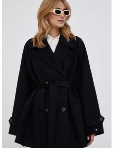 Μάλλινο παλτό Tommy Hilfiger χρώμα: μαύρο