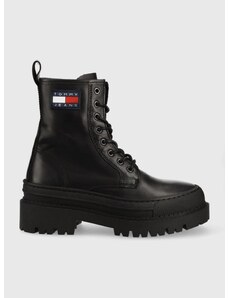 Δερμάτινα workers Tommy Jeans Lace Up Boot χρώμα: μαύρο